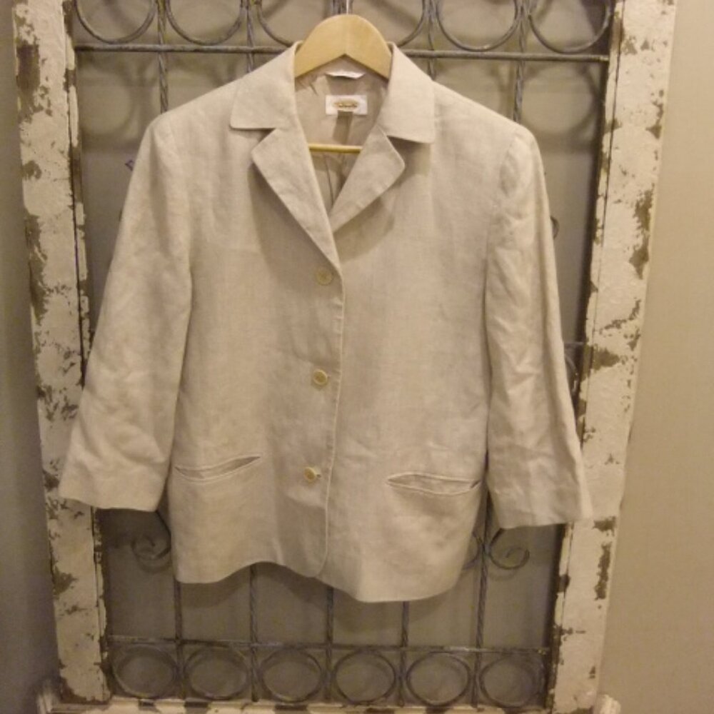 Talbots Irish Linen Beige Blazer Jacket Women's Size 8 - Picture 2 of 4